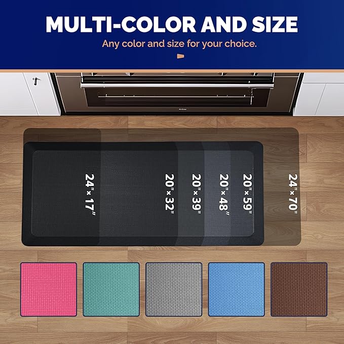 FEATOL Anti Fatigue Mat for Kitchen Floor, 9/10 Inch Thick Anti Fatigue Cushioned Floor Mat, Comfort Memory Foam Standing Padded for Sink, Kitchen, Home (Black, 24x70x9/10-Inch)