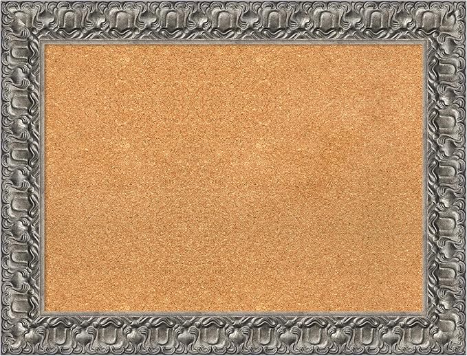 Amanti Art Natural Cork Board for Wall, 26x34 Vision Board with Silver Wood Frame, Medium Corkboard Office Decor for Home Organization, Traditional Corkboard Pinboard to display items for home