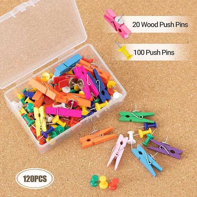 AKTOP Cork Board Bulletin Board 12x12, 1/2" Thick Cork Board Tiles 12 Pack, Small Square Pin Board for Wall, Self Adhesive Corkboards with 120 Push Pin Wood Clips for School, Home & Office