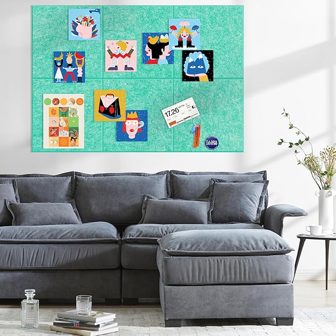 AKTOP Cork Board Bulletin Board 24"x36", 6 Pack Removable Felt Cork Board Tiles for Wall, Large Corkboard Notice Pin Board for Office, School & Home,24 Safe Adhesive Tabs, 20 Push Pins, Lake Blue