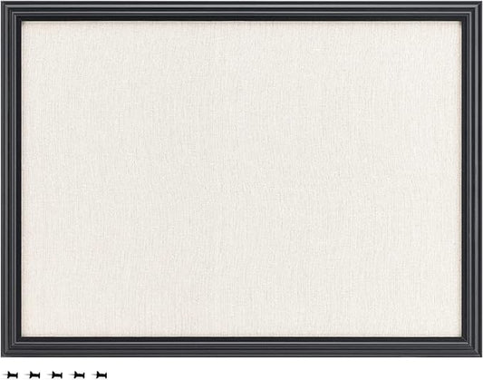 Navaris Framed Linen Bulletin Board - 17 x 23 inches Fabric Jewelry Organizer Pinboard for Wall Memory Memo Pin Board - Linen with Frame
