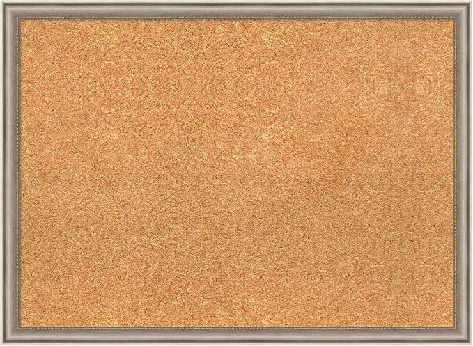 Amanti Art Natural Cork Board for Wall, 22x30 Vision Board with Silver Wood Frame, Medium Corkboard Office Decor for Home Organization, Casual Corkboard Pinboard to display items for home organization