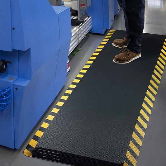 FEATOL Anti Fatigue Mat Industrial, Ergonomic Standing Floor Mat for Work for Stand, Black with Yellow Border Safety 20" x 59"-Support for Leg & Back Pain