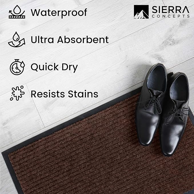 Sierra Concepts Front Door Mat X-Large Welcome Floor Mats - Entryway Indoor Outdoor Entrance Doormat, Patio, Porch, Muddy Dog Shoe, Inside Outside Low Profile 48x36in, 2-Pack Dark Brown