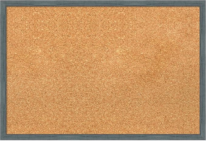 Amanti Art Natural Cork Board for Wall, 17x25 Vision Board with Blue Wood Frame, Medium Corkboard Office Decor for Home Organization, Rustic Farmhouse Corkboard Pinboard to display items for home