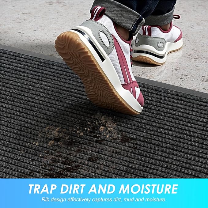 Vicwe Front Door Mat Indoor Outdoor Entrance, 59"x35.5" Heavy Duty Non-Slip Rubber Doormats, Low Profile,Easy Clean Entryway Floor Mats for Outside, Porch, Patios,Black