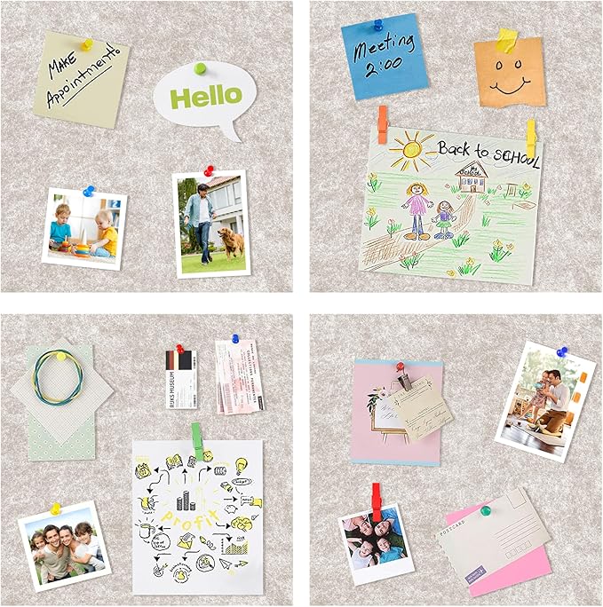 AKTOP Cork Bulletin Board 12x12, 1/2" Thick Felt Cork Board Tiles 12 Pack, Small Square Pin Board for Wall, Self Adhesive Corkboards with 120 Push Pin Wood Clips for School, Home & Office, Latte