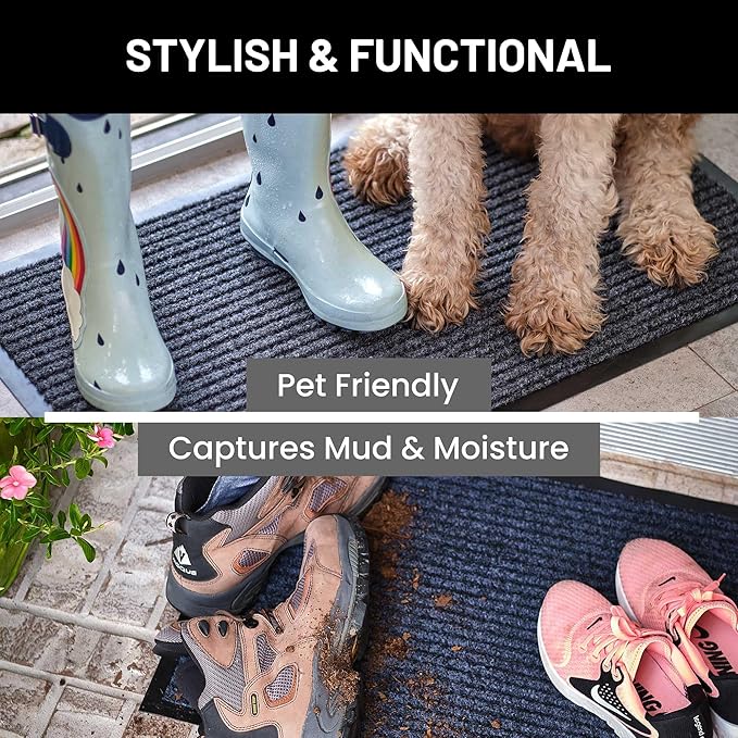 Sierra Concepts Front Door Mat X-Large Welcome Floor Mats - Entryway Indoor Outdoor Entrance Doormat, Patio, Porch, Muddy Dog Shoe, Inside Outside Low Profile 48x36in, 2-Pack Red