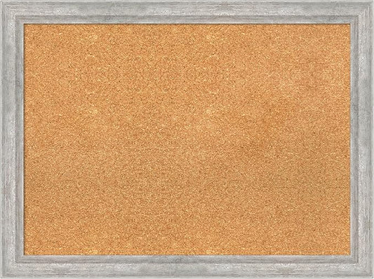 Amanti Art Natural Cork Board for Wall, 23x31 Vision Board with Silver Wood Frame, Medium Corkboard Office Decor for Home Organization, Modern Contemporary Corkboard Pinboard to display items for home