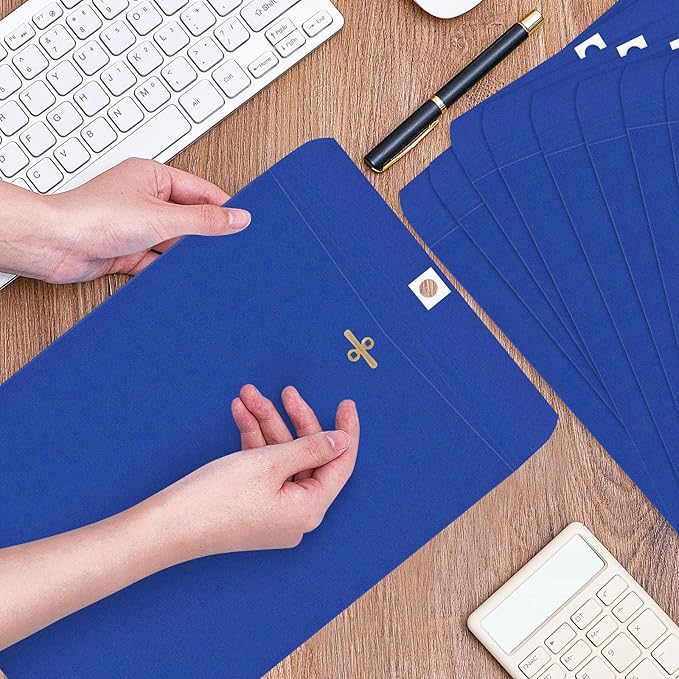 Geyee 100 Pcs Clasp Manilla Envelopes 9 x 12 Inch Gummed Colored Envelopes for Storing or Mailing for Home Office Business Supplies(Navy Blue)