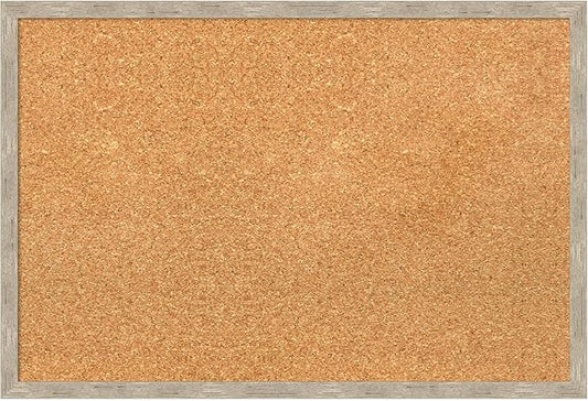 Amanti Art Natural Cork Board for Wall, 17x25 Vision Board with Silver Wood Frame, Medium Corkboard Office Decor for Home Organization, Modern Contemporary Corkboard Pinboard to display items for home