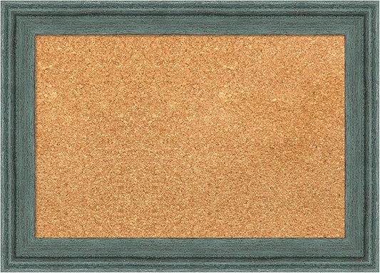Amanti Art Natural Cork Board for Wall, 15x21 Vision Board with Blue Wood Frame, Small Corkboard Office Decor for Home Organization, Country Rustic Corkboard Pinboard to Display Items for Home