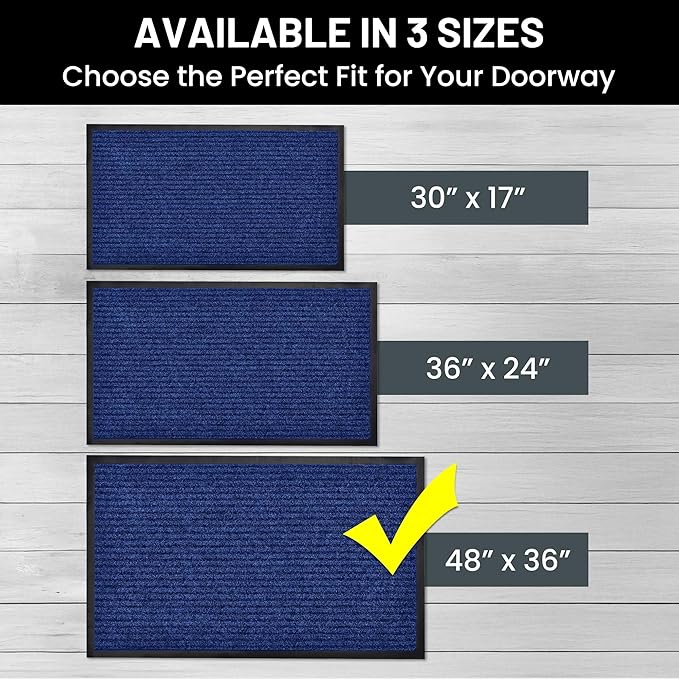 Sierra Concepts Front Door Mat X-Large Welcome Floor Mats - Entryway Indoor Outdoor Entrance Doormat, Patio, Porch, Muddy Dog Shoe, Inside Outside Low Profile 48x36in, 2-Pack Blue