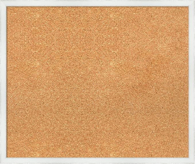 Amanti Art Natural Cork Board for Wall, 21x25 Vision Board with White Frame, Medium Corkboard Office Decor for Home Organization, Country Rustic Corkboard Pinboard to Display Items for Home