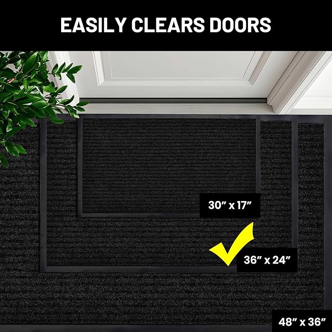 Sierra Concepts 2-Pack Front Door Mat - Large 36 x 24 Welcome Indoor Outdoor Entryway Mats for Shoe Scraper, Ideal for Inside Outside High Traffic Area, Black