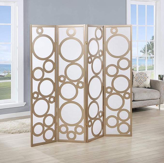 NicBex Room Divider 4 Panel Room Dividers with Circle Pattern Partition Room Dividers and Folding Privacy Screens Wall Divider for Home, Office, Room Separation,70" W x 1" D x 70" H, Gold