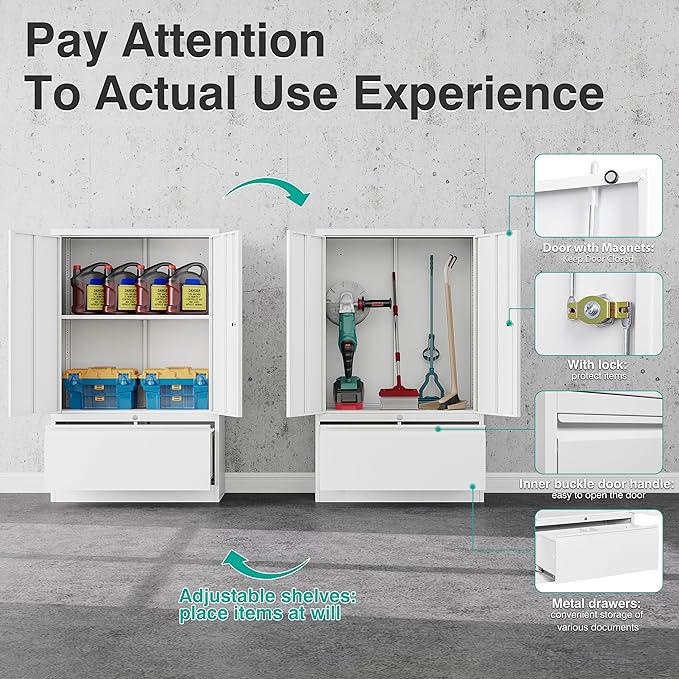 SISESOL Metal Storage Cabinet with Drawer,White File Cabinets, Locking Steel Storage Cabinet with Doors and Shelves for Home,Office,Warehouse,Garage,School,Fit A4/Letter/Legal File (1 Drawer)