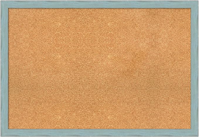 Amanti Art Natural Cork Board for Wall, 26x38 Vision Board with Blue Wood Frame, Large Corkboard Office Decor for Home Organization, Rustic Farmhouse Corkboard Pinboard to display items for home