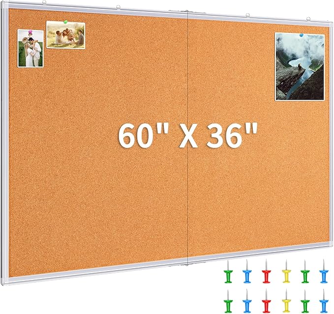maxtek Large Cork Board 60 x 36 in, Bulletin Board for Walls, 5'x 3' Extra Aluminum Framed Corkboard, Foldable Wall Mounted Back to School Pin Memo Notice Cork Board for Office, Home Wall Display