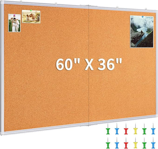 maxtek Large Cork Board 60 x 36 in, Bulletin Board for Walls, 5'x 3' Extra Aluminum Framed Corkboard, Foldable Wall Mounted Back to School Pin Memo Notice Cork Board for Office, Home Wall Display