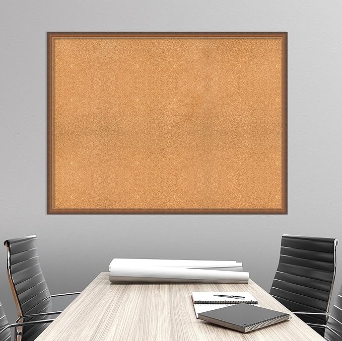 Amanti Art Natural Cork Board for Wall, 38x50 Vision Board with Bronze Frame, Oversize Corkboard Office Decor for Home Organization, Modern Corkboard Pinboard to Display Items for Home Organization