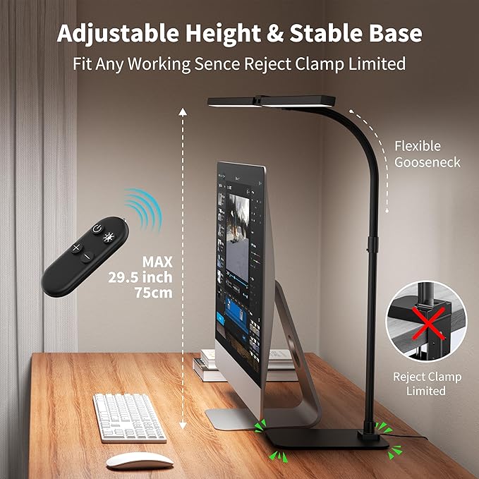 Desk Lamp Architect Task Dual Head Modern Flexible Gooseneck Tall Dimmable Light for Home Office, 5 Color Modes,Remote Control, 1500lm 24W Extra Bright Lighting