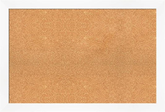 Amanti Art Natural Cork Board for Wall, 25x37 Vision Board with White Frame, Large Corkboard Office Decor for Home Organization, Modern Corkboard Pinboard to Display Items for Home Organization in