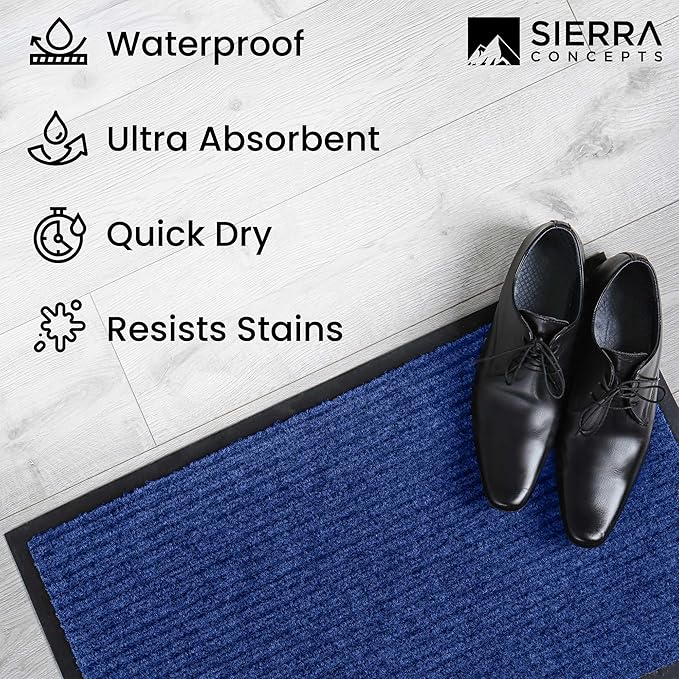 Sierra Concepts Front Door Mat Welcome Floor Mats - Entryway Indoor Outdoor Entrance Dog Doormat, Patio, Porch, Muddy Shoe, Inside Outside Low Profile, 30x17 inches, 2-Pack Blue