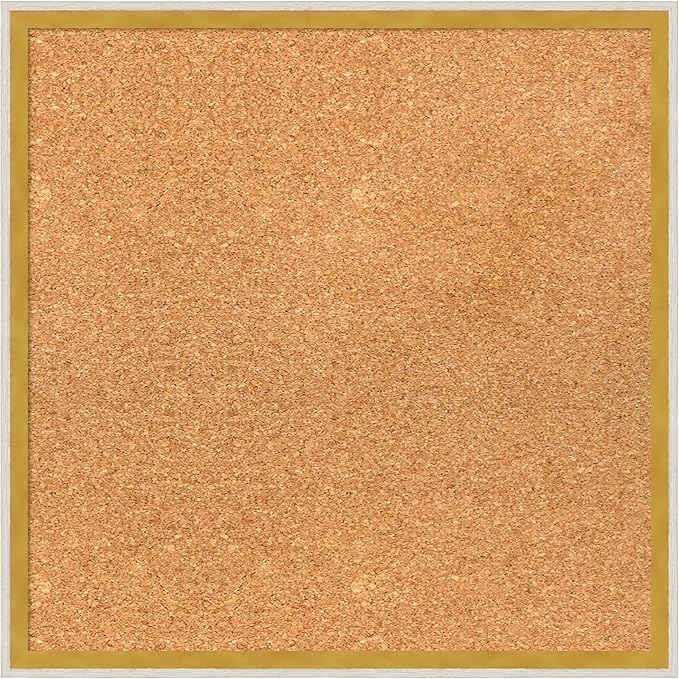 Amanti Art Natural Cork Board for Wall, 19x19 Vision Board with White Frame, Small Corkboard Office Decor for Home Organization, Modern Corkboard Pinboard to Display Items for Home Organization in