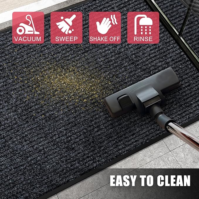 Kuyal Front Door Mat, 3'x6' Indoor Outdoor Entrance Mat, Commercial Floor Mats Inside Outside Entrance, Heavy Duty Durable Welcome, Rubber Backing Non Slip Outdoor Mats for Entryway,Black