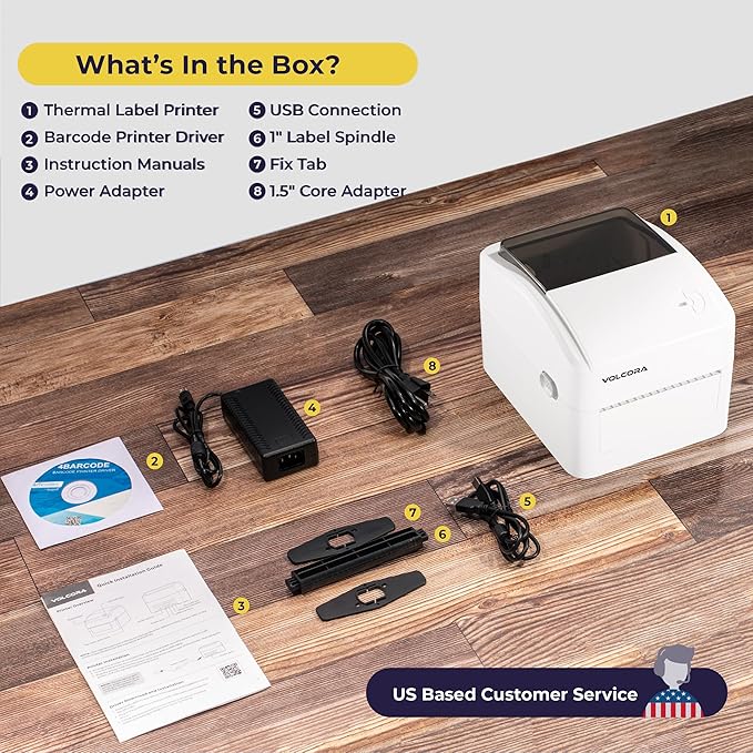 Volcora Thermal Label Printer with Ethernet/USB - Desktop 4x6 Shipping Label Printer, Compatible with Windows, Linux, Mac - Ideal for Small Business, Inkless Printer for Shipping Packages (White)