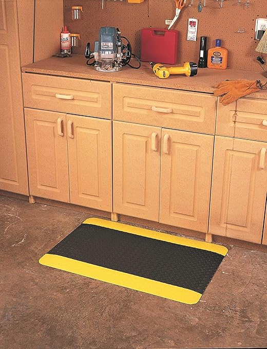 Wearwell 414.1516x2x8BYL Diamond-Plate SpongeCote UltraSoft Mat, 8' Length x 2' Width x 15/16" Thick, Black with Yellow