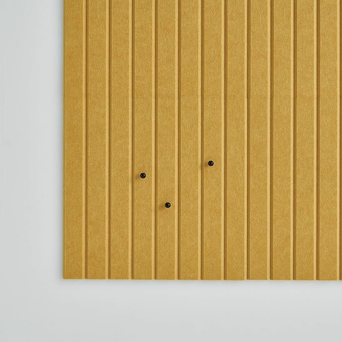 Large Cork Boards for Walls Black Felt Alternative - Slat Wall Paneling, Bulletin Board Tiles for Home Decor, Push Pin Corkboard Organizer for Office or Classroom-12-Pack Panel Kit (Mustard)