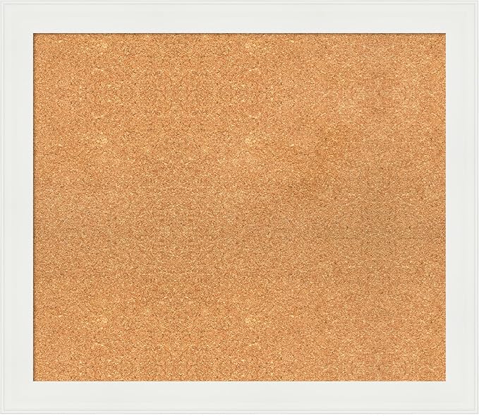 Amanti Art Natural Cork Board for Wall, 25x29 Vision Board with White Frame, Medium Corkboard Office Decor for Home Organization, Casual Corkboard Pinboard to Display Items for Home Organization in