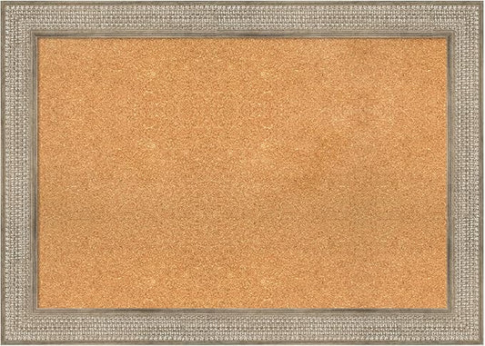 Amanti Art Natural Cork Board for Wall, 30x42 Vision Board with Silver Wood Frame, Large Corkboard Office Decor for Home Organization, Traditional Corkboard Pinboard to display items for home