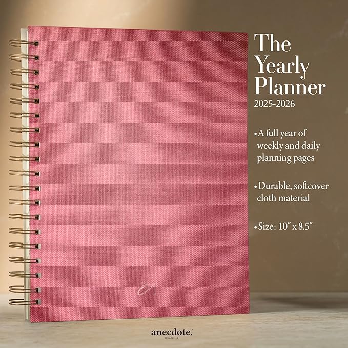 Anecdote Planner 2025 (8.5" x 10") Spiral Yearly Planner - 2025 Planner Weekly and Daily - Features a Library Buckram Cover, Brass and A4 Size Bleed-Resistant Paper - Organize All 52 Weeks. Start Anytime – Blossom