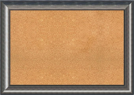 Amanti Art Natural Cork Board for Wall, 30x42 Vision Board with Silver Wood Frame, Large Corkboard Office Decor for Home Organization, Casual Corkboard Pinboard to Display Items for Home Organization