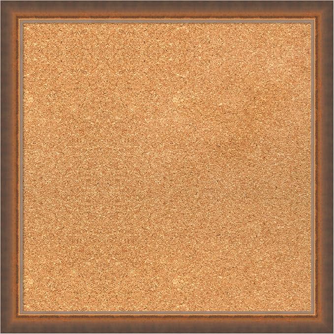 Amanti Art Natural Cork Board for Wall, 20x20 Vision Board with Bronze Frame, Small Corkboard Office Decor for Home Organization, Modern Corkboard Pinboard to Display Items for Home Organization in
