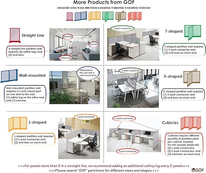 GOF Freestanding L Shaped Office Partition, Large Fabric Room Divider Panel, 30" D x 60" W x 60" H