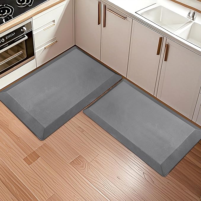 2 PCS Anti Fatigue Kitchen Mats for Floor, Grey 9/10 Extra Thick Cushioned Standing Desk Mat, Comfort Memory Foam Ergonomic Rugs and Mats Non-Slip Waterproof for Office, Kitchen, 20"x32"+20"x32"