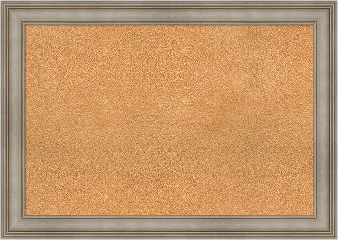 Amanti Art Natural Cork Board for Wall, 29x41 Vision Board with Silver Wood Frame, Large Corkboard Office Decor for Home Organization, Traditional Corkboard Pinboard to display items for home