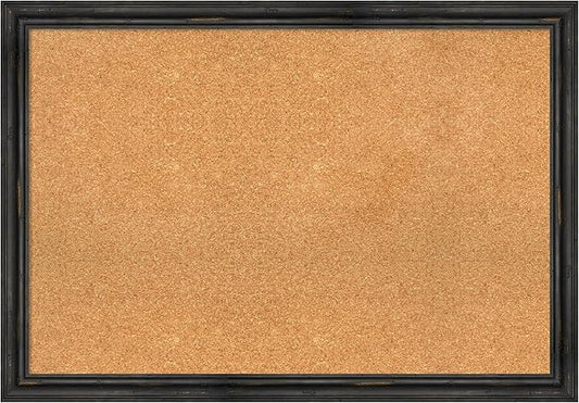 Amanti Art Natural Cork Board for Wall, 27x39 Vision Board with Black Wood Frame, Large Corkboard Office Decor for Home Organization, Rustic Farmhouse Corkboard Pinboard to display items for home