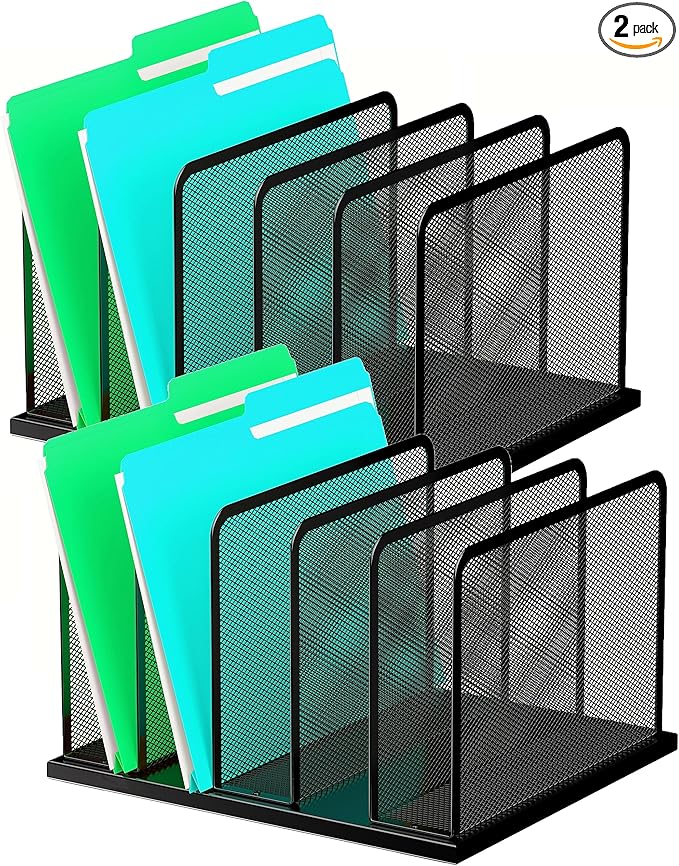 Kuntine.B Desk File Organizer 5 Upright Mesh Desktop Organizer File Sorter Office Organization File Holder for Home, Office & Classroom, 2 Pack