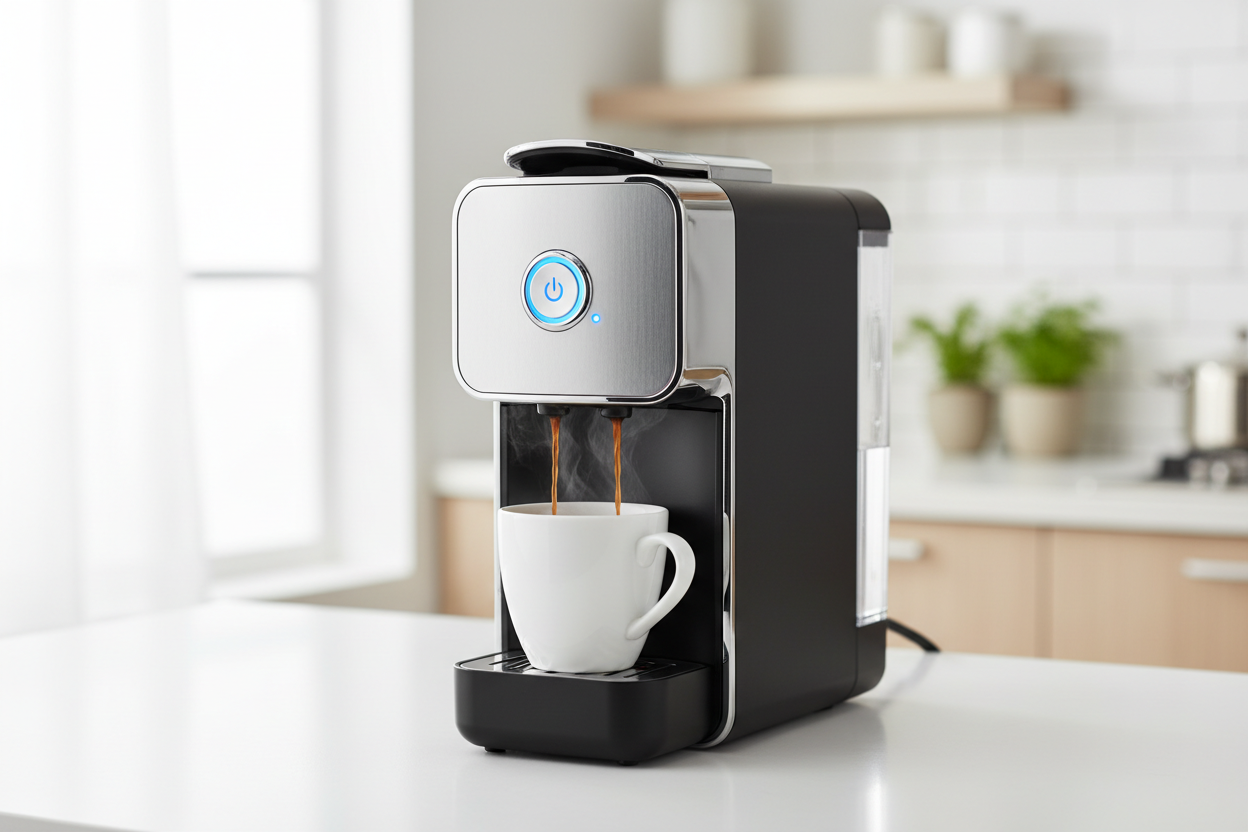 Single-Serve Coffee Machines

Our single-serve coffee machines provide fast, mess-free brewing with customizable strength.

Key Features:

One-touch brewing

Compatible with popular coffee pods or ground coffee

Adjustable cup sizes

Quick heat-up technology

Ideal for: Busy mornings and individual coffee preferences. (make it real photo)